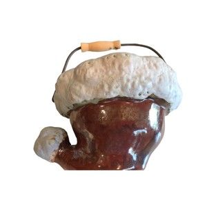 THT Designs Holiday Santa Hat Design Ceramic Basket Bowl with Handle